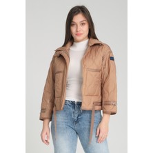 G-FOX Kadın Kapitone Desenli, Kuşaklı ve Çift Cepli Spor Kısa Şişme Mont 8828