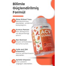 Hi Habit Elma Sirkesi İçeren Vegan Gummy – Folik Asit ve B12 Vitaminli Takviye Edici Gıda 60 Adet