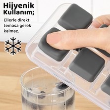 3 Adet Silikon Bas Çıkar Buzluk - 12 Hazneli Kapaklı Yapışmaz Silikon Kokteyl Sunum Buz Kalıbı Gri