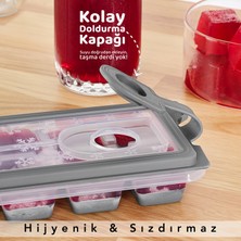 3 Adet Silikon Bas Çıkar Buzluk - 12 Hazneli Kapaklı Yapışmaz Silikon Kokteyl Sunum Buz Kalıbı Gri