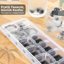 3 Adet Silikon Bas Çıkar Buzluk - 12 Hazneli Kapaklı Yapışmaz Silikon Kokteyl Sunum Buz Kalıbı Gri