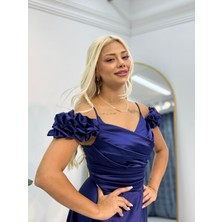 Madonna Yaka Derın Yırtmaclı Saten Abıye