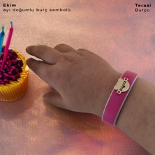 Archin Ekim Ayı Doğumları İçin Ayıcık Motifli 14 Ayar Altın Plakalı Pembe Derili Hediye Bileklik-458AY