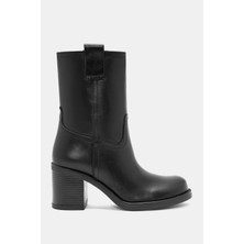 Zenda Kadın Siyah Gerçek Deri Kalın Topuklu Bot