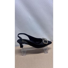 Kadın V Tokalı Topuklu Ayakkabı Siyah Arkası Açık Stiletto Günlük ve Özel Günler
