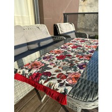 135X43 cm Sofistike Estetik Çiçekler Desenli Kırmızı Püsküllü Runner