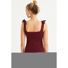 Kadın Bordo Triko Bluz YV236