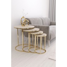 4'lü Ceylin Zigon Sehpa Gold Traverten Mdf