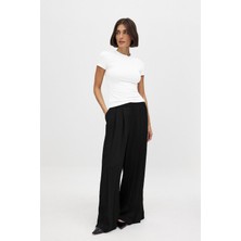Kadın Beyaz Kısa Kollu Bisiklet Yaka Basic T-Shirt Likralı Süprem