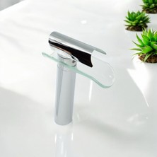 Krom Glass Desing Çanak Lavabo Armatür Gümüş Cam Detaylı Yüksek Lavabo Armatür Şahconcept