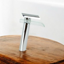 Krom Glass Desing Çanak Lavabo Armatür Gümüş Cam Detaylı Yüksek Lavabo Armatür Şahconcept