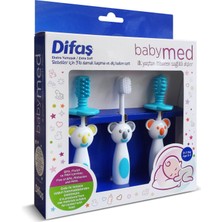 Elite Difaş Babymed Bebekler Için 3'lü Diş Bakım Seti Diş ve Damak Kaşıyıcı Bebekler Için Diş Fırçası Mavi 1 Adet