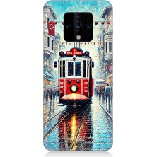 Tecno Camon 16 Uyumlu Yağmurlu Sokakta Kırmızı Tramvay  Desenli Silikon Kılıf