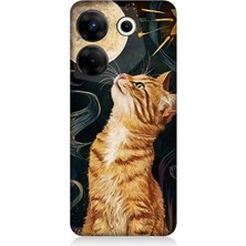 Tecno Camon 20 Pro 5g Uyumlu Aya Bakan Meraklı Kedi  Desenli Silikon Kılıf