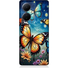 Vivo V29 Lite Uyumlu Renkli Kanatlı Kelebekler Uçuşu  Desenli Silikon Kılıf