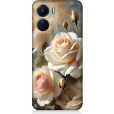 Vivo V16 Uyumlu Krem Beyaz Güllerin Sessizliği  Desenli Silikon Kılıf