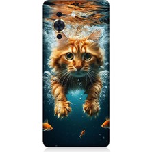 Huaweı Nova 10 Se Uyumlu Suda Yüzen Kedi  Desenli Silikon Kılıf