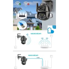 Çift Kameralı Wifi Ip Kamera 360° Hareketli Wifi Iç-Dış Mekan Ptz Ses Kayıtlı Güvenlik Kamerası