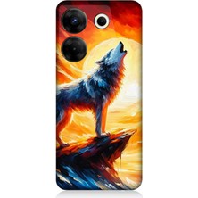 Tecno Camon 20S Pro Uyumlu Kayalıkta Uluyan Kurt Yalnızlığı  Desenli Silikon Kılıf