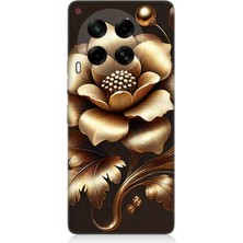 Tecno Camon 30 Uyumlu Altın Işıklı Zarif Çiçek  Desenli Silikon Kılıf