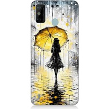 Tecno Spark 6 Go Uyumlu Yağmurda Sarı Şemsiye Altında  Desenli Silikon Kılıf
