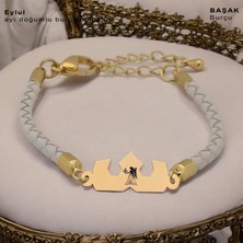 Archin Başak Burçlarına Özel Doğal Siyah Derili Taç Figürlü 14 Ayar Altın Plakalı Hediye Bileklik-462BURÇ