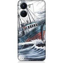 Vivo V16 Uyumlu Beyaz Fırtınada Gemi  Desenli Silikon Kılıf