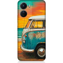 Vivo V16 Uyumlu Sahilde Mavi Karavan  Desenli Silikon Kılıf