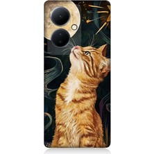 Vivo V29 Lite Uyumlu Aya Bakan Meraklı Kedi  Desenli Silikon Kılıf