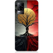 Vivo V21E Uyumlu Siyah Gölge Ağaç  Desenli Silikon Kılıf