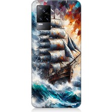 Vivo V21E Uyumlu Fırtınada Dalgalı Yelkenli Gemi  Desenli Silikon Kılıf