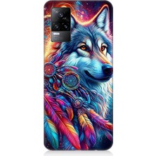 Vivo V21E Uyumlu Renkli Tüylerde Kurt Ruhu  Desenli Silikon Kılıf