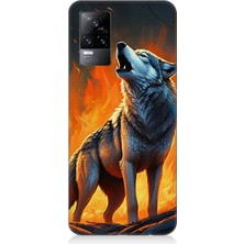 Vivo V21E Uyumlu Alevler Içinde Kurt Uluması  Desenli Silikon Kılıf