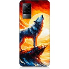 Vivo V21E Uyumlu Kayalıkta Uluyan Kurt Yalnızlığı  Desenli Silikon Kılıf
