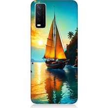 Vivo Y20S Uyumlu Gün Batımında Yelkenli Tekne  Desenli Silikon Kılıf
