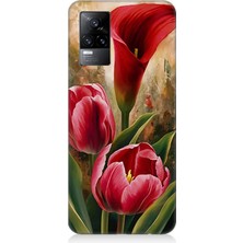 Vivo V21E Uyumlu Canlı Renkli Laleler  Desenli Silikon Kılıf