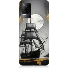 Vivo V21E Uyumlu Dolunayda Yelkenli Gemi  Desenli Silikon Kılıf