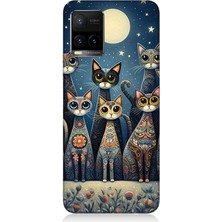 Vivo Y53S Uyumlu Ay Altında Kedi Ailesi  Desenli Silikon Kılıf