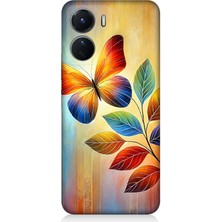 Vivo V16 Uyumlu Renkli Yapraklı Kelebek Uçuşu  Desenli Silikon Kılıf