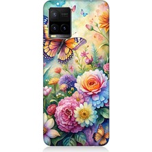 Vivo Y53S Uyumlu Çiçeklerle Dans Eden Kelebek  Desenli Silikon Kılıf