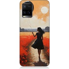 Vivo Y53S Uyumlu Balonlu Kadın ve Gelincik Tarlası  Desenli Silikon Kılıf