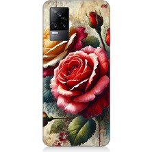 Vivo V21E Uyumlu Kırmızı Sarı Gül Tutkusu  Desenli Silikon Kılıf