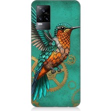 Vivo V21E Uyumlu Turkuaz Zeminde Sinek Kuşu  Desenli Silikon Kılıf