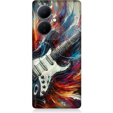Vivo V29 Lite Uyumlu Alevler Içinde Elektrik Gitar  Desenli Silikon Kılıf