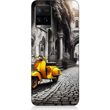 Vivo Y53S Uyumlu Taş Sokakta Sarı Vespa  Desenli Silikon Kılıf