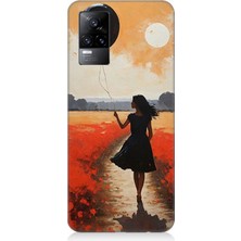 Vivo V21E Uyumlu Balonlu Kadın ve Gelincik Tarlası  Desenli Silikon Kılıf