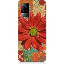 Vivo V21E Uyumlu Kiremit Desende Renkli Çiçek  Desenli Silikon Kılıf