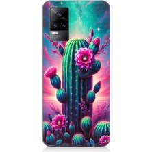 Vivo V21E Uyumlu Neon Renkli Kaktüs Bahçesi  Desenli Silikon Kılıf