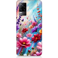 Vivo V21E Uyumlu Renk Patlamasında Çiçek Tarlası  Desenli Silikon Kılıf