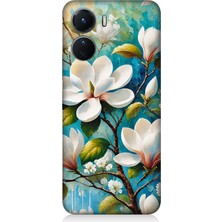 Vivo V16 Uyumlu Işıltılı Beyaz Çiçekler  Desenli Silikon Kılıf